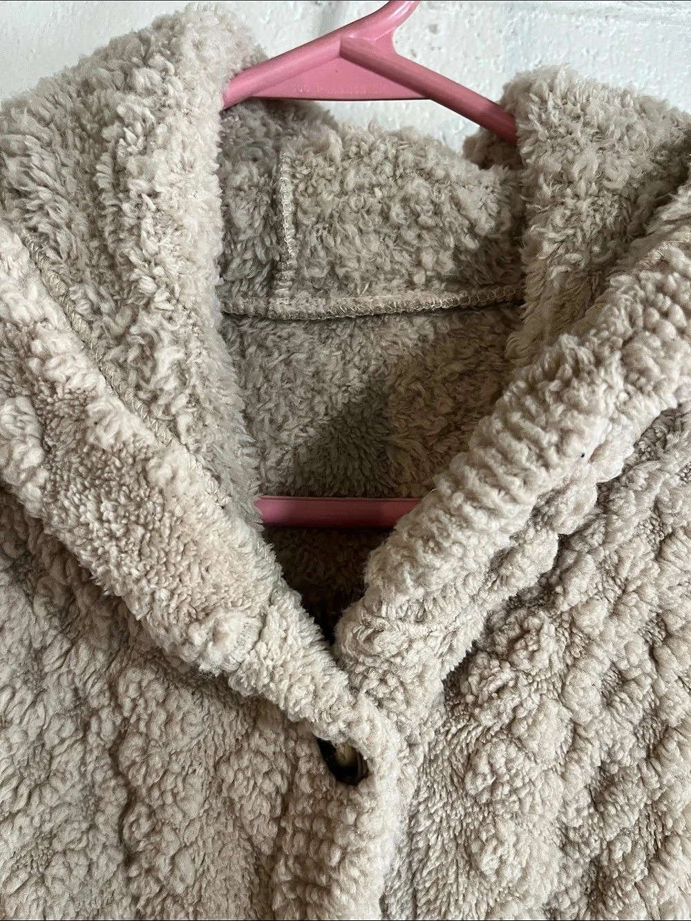 Women's Beige Teddy Hooded Coat - Picture 3 of 6